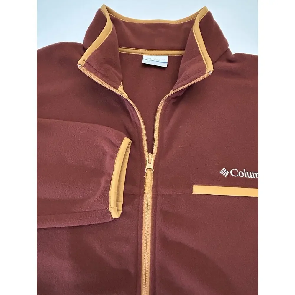 Columbia Sportswear Mountain Crest Mens L/S Size L Rare Maroon/Orange Jacket